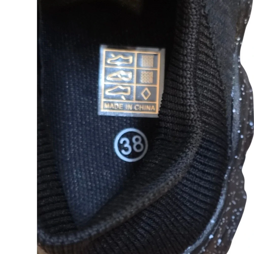 Black Knit Athletic Sock Sneakers Speckled Chunky Sole Trainers EU 38 US 7.5